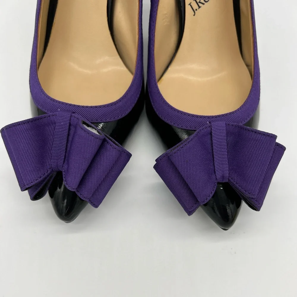 J Renee Marva Slingback Size 7 M Black Patent Leather Purple Bow - Picture 5 of 16